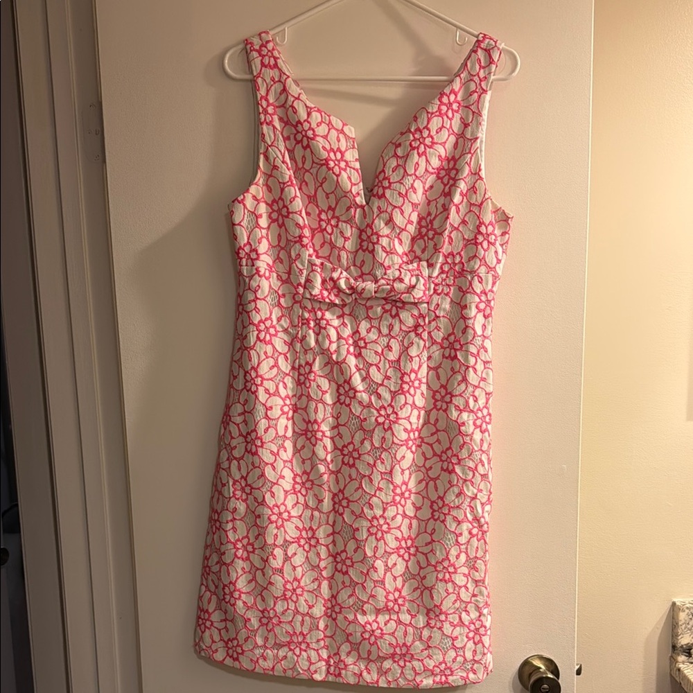 Lilly Pulitzer Pink and White V-Neck Sheath Mini